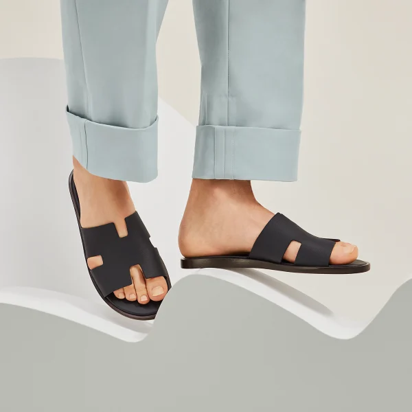 Hermes Izmir Sandal Marine Brown Epsom Leather - Image 5