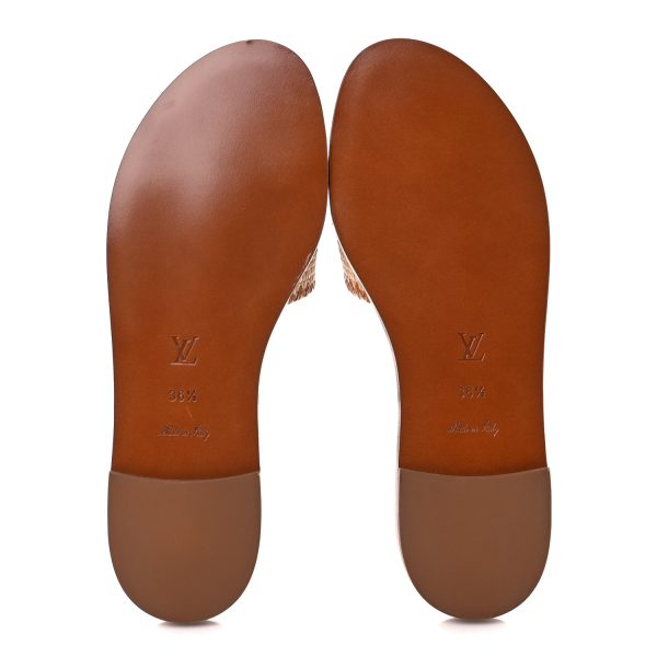 Louis Vuitton  Raffia Calfskin Monogram Lock It Flat Mules - Image 2