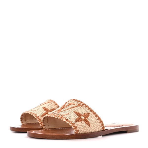 Louis Vuitton  Raffia Calfskin Monogram Lock It Flat Mules - Image 4