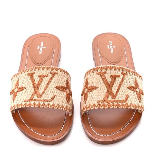 Louis Vuitton  Raffia Calfskin Monogram Lock It Flat Mules - Image 5