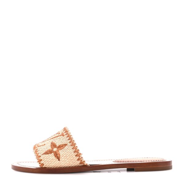 Louis Vuitton  Raffia Calfskin Monogram Lock It Flat Mules - Image 6