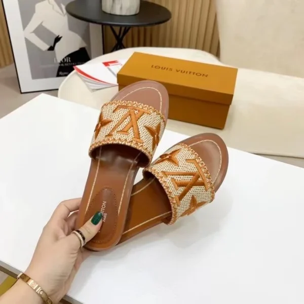 Louis Vuitton  Raffia Calfskin Monogram Lock It Flat Mules - Image 10