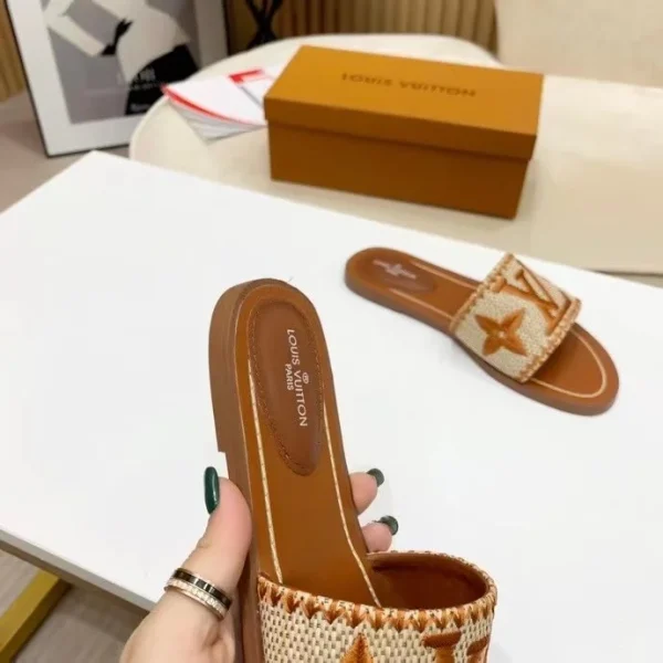 Louis Vuitton  Raffia Calfskin Monogram Lock It Flat Mules - Image 9