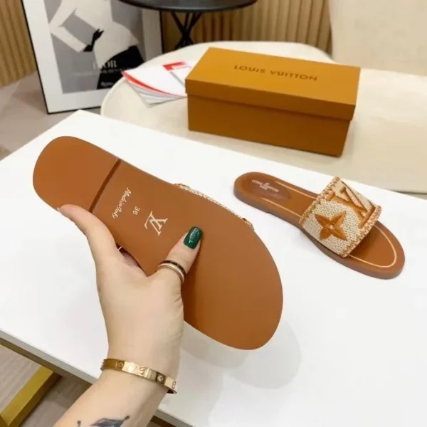 Louis Vuitton  Raffia Calfskin Monogram Lock It Flat Mules - Image 7