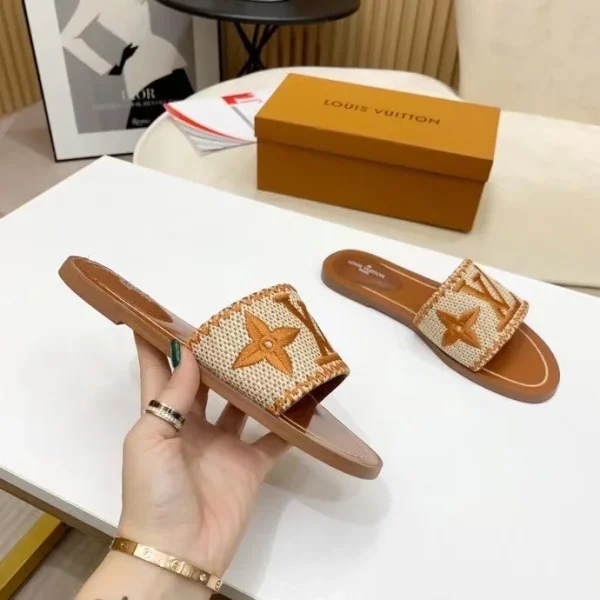 Louis Vuitton  Raffia Calfskin Monogram Lock It Flat Mules - Image 11