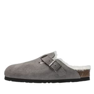 Birkenstock Boston Shearling Suede Leather Stone Coin