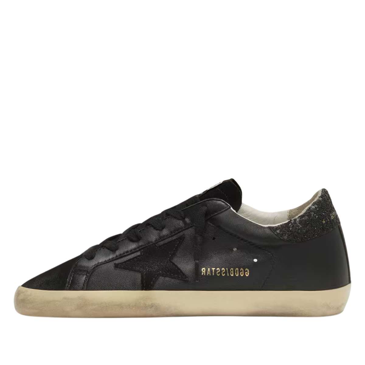 Golden Goose Super-Star in black star and glitter