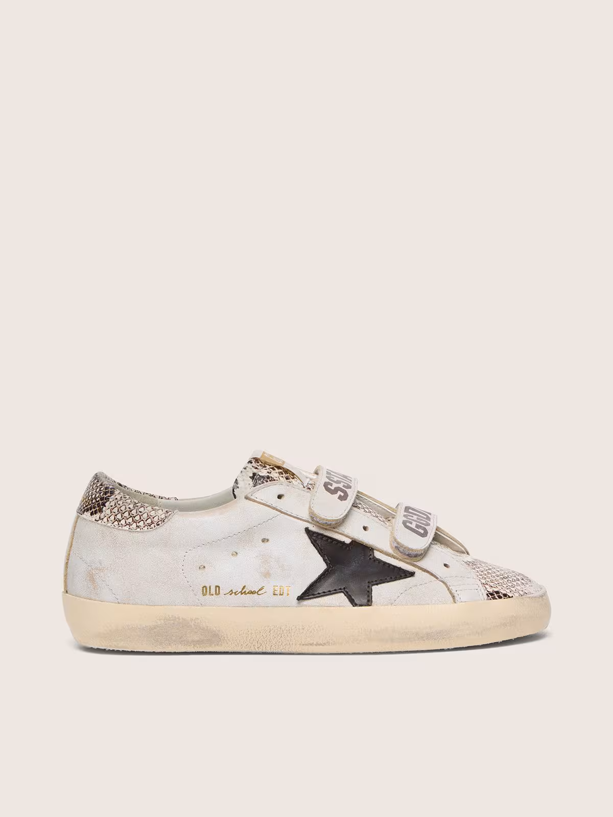 Golden Goose Old School in white leather with black leather star and snake-print - Image 5