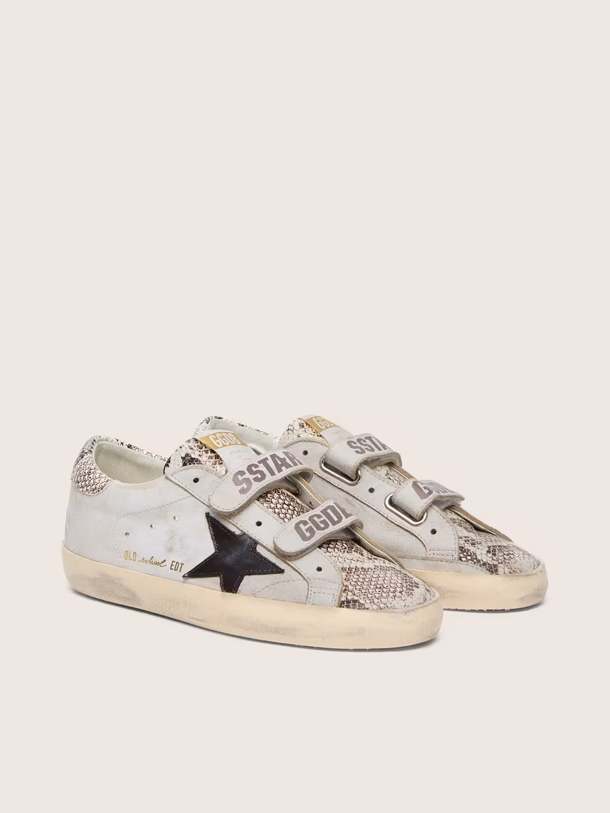Golden Goose Old School in white leather with black leather star and snake-print - Image 4