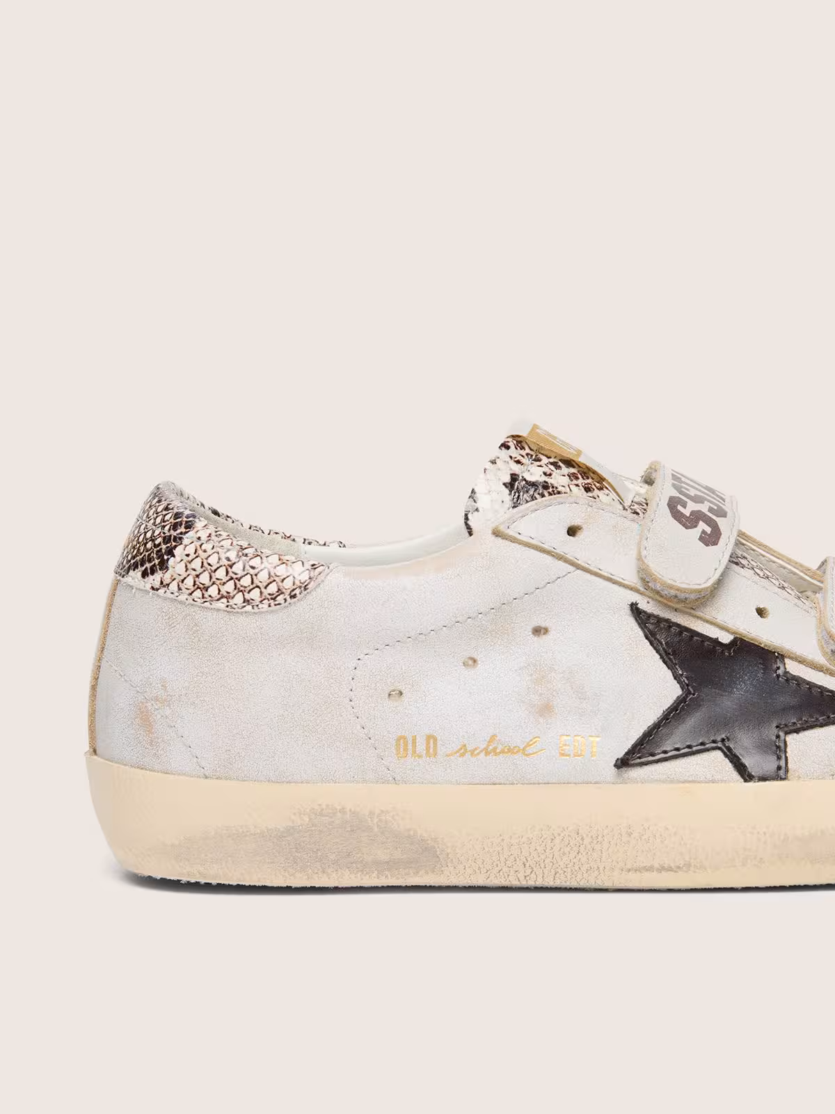 Golden Goose Old School in white leather with black leather star and snake-print - Image 2