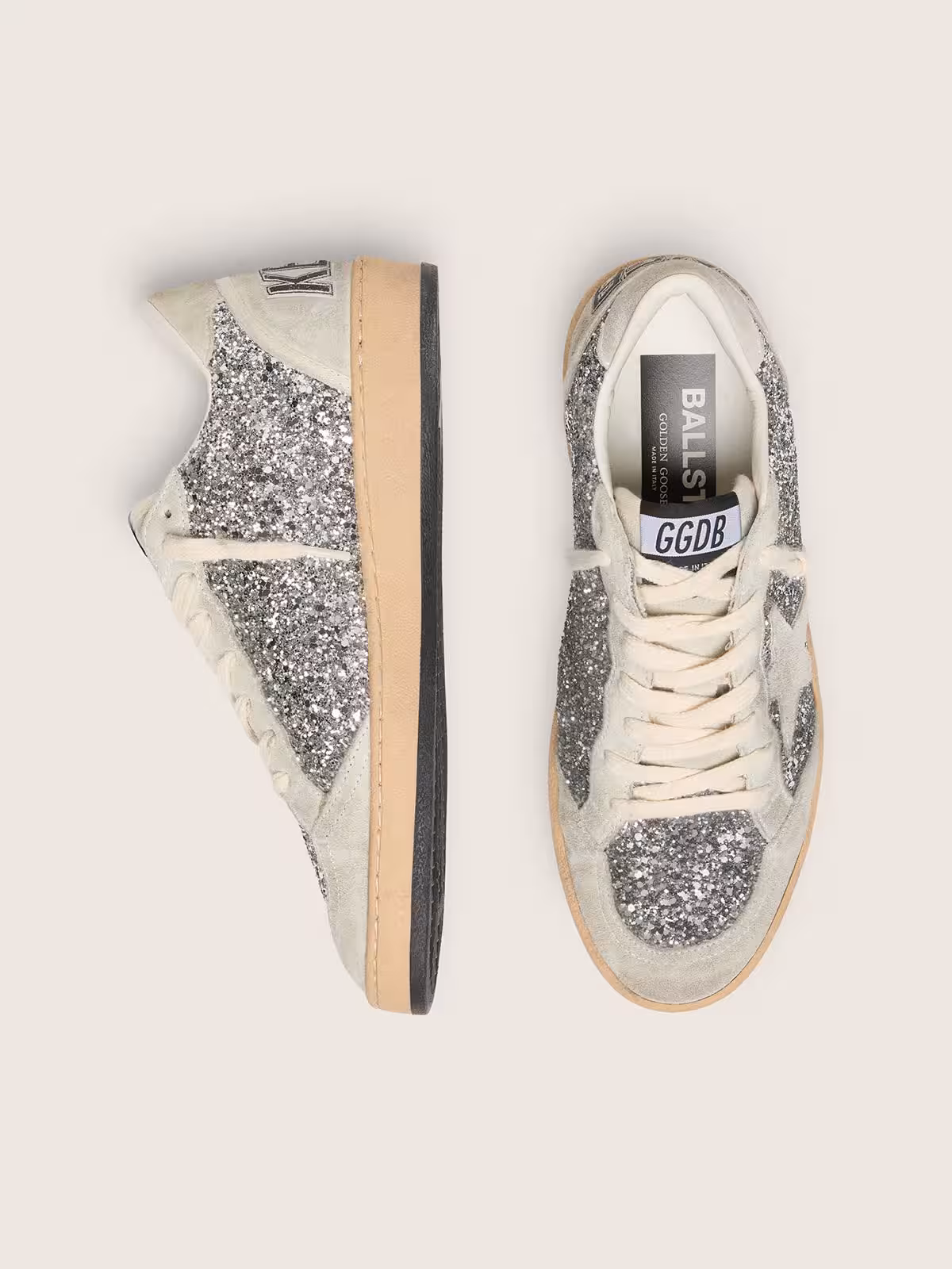 Golden Goose Ball Star in silver glitter with ice-gray suede - Image 3