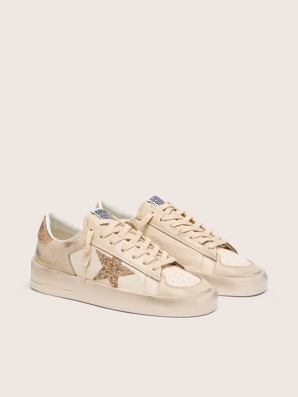 Golden Goose Stardan in ecru nappa gold glitter - Image 6