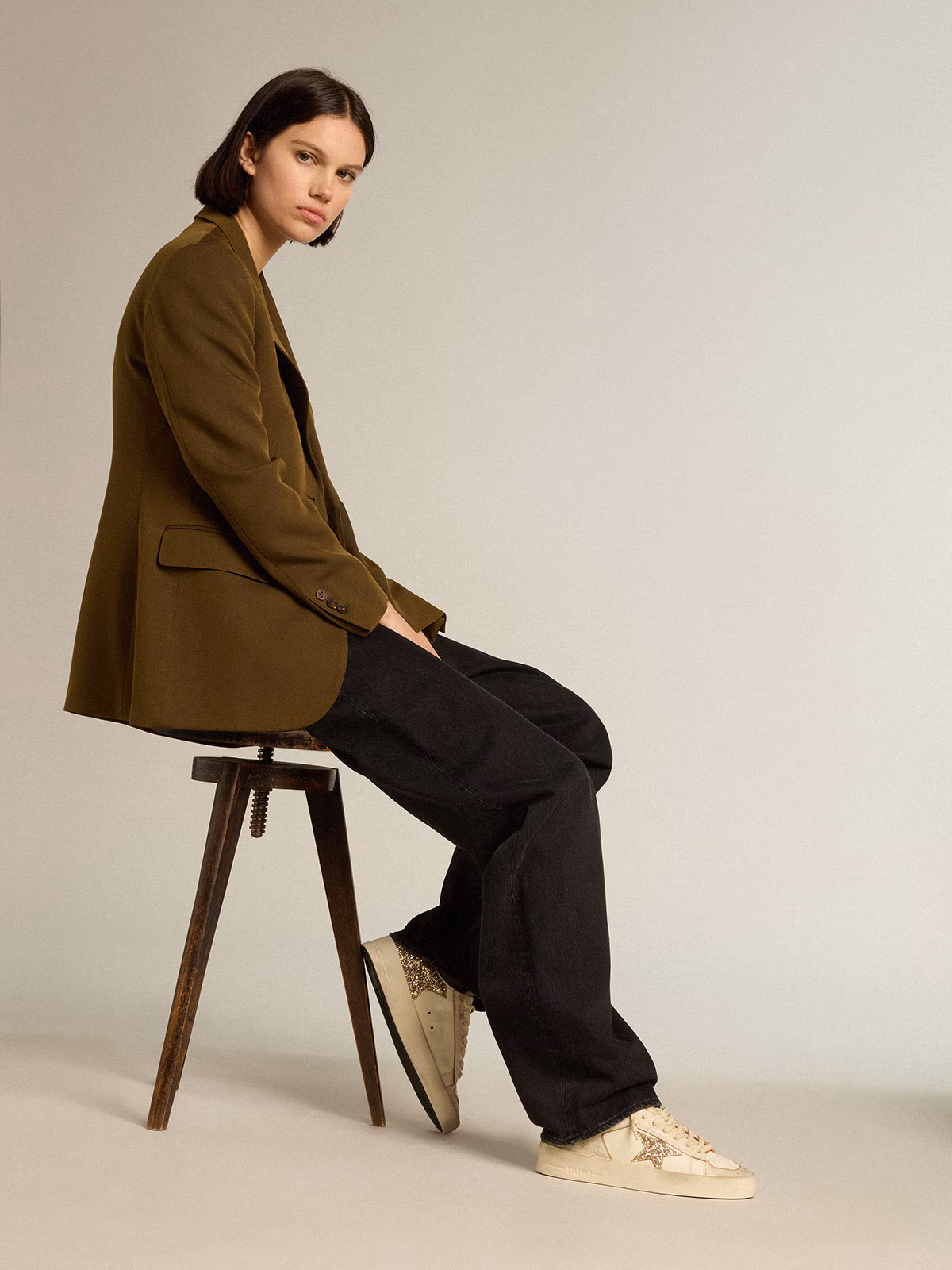 Golden Goose Stardan in ecru nappa gold glitter - Image 5