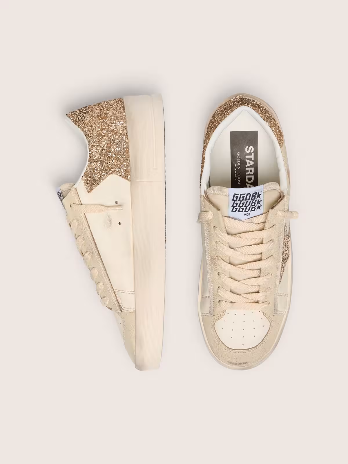 Golden Goose Stardan in ecru nappa gold glitter - Image 2