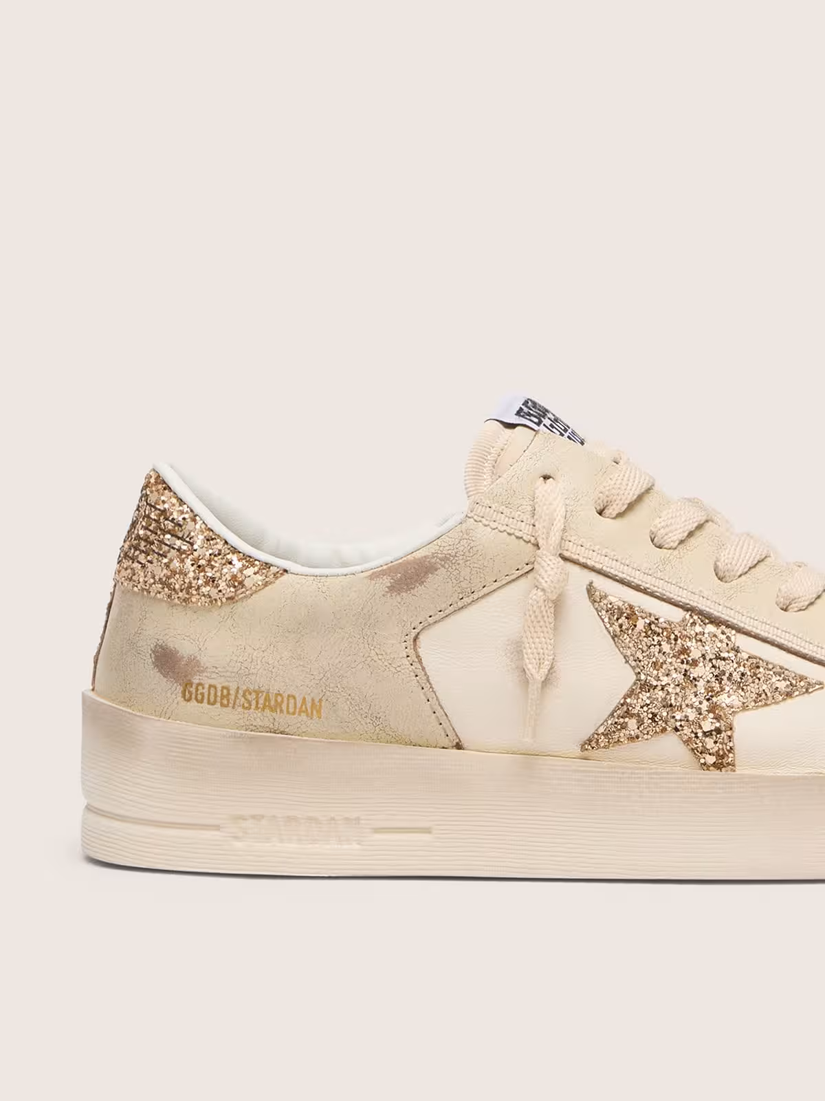 Golden Goose Stardan in ecru nappa gold glitter - Image 3