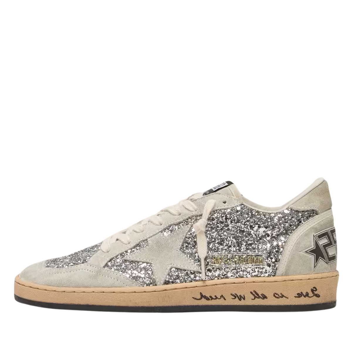 Golden Goose Ball Star in silver glitter with ice-gray suede
