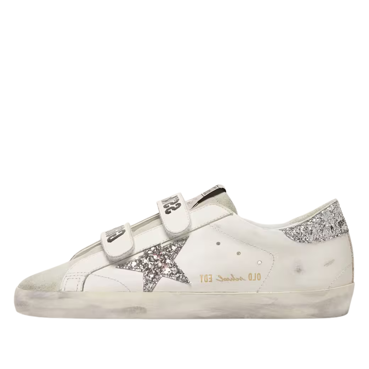 Golden Goose Women’s Old School with silver glitter star and ice-gray